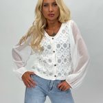 Bluză din tricot cu mâneci din voal