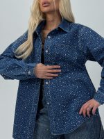Cămașă oversized de jeans cu ștrasuri - imagine 3