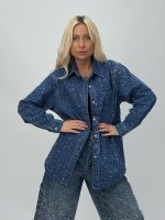 Cămașă oversized de jeans cu ștrasuri