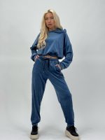 Set pantalon/hanorac din catifea elastică cu glugă - imagine 24