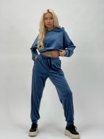 Set pantalon/hanorac din catifea elastică cu glugă - imagine 23