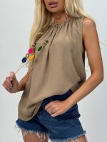 Top cu elastic la gât și colier - imagine 16