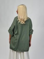 Bluză din in cu mânecă 3/4 și floare aplicată - imagine 16