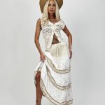 Fustă lungă cu dantelă și broderie