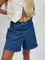 Pantalon 3/4 albastru din denim cu curea - imagine 5