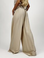 Pantalon larg cu pense și cordon în talie - imagine 28