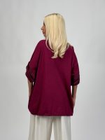 Bluză din in cu mânecă 3/4 și floare aplicată - imagine 12