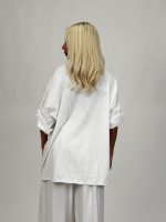 Bluză din in cu mânecă 3/4 și floare aplicată - imagine 4