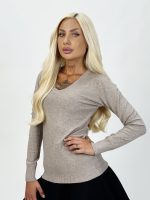 Pulover basic cu decolteu în V - imagine 3