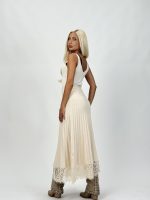 Fustă lungă plisată din jerse cu dantelă - imagine 4