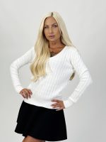 Pulover tricotat în v cu model torsade - imagine 9