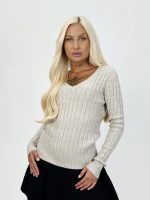 Pulover tricotat în v cu model torsade