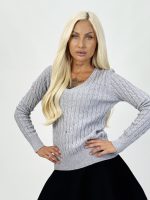 Pulover tricotat în v cu model torsade - imagine 2