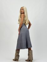 Fustă lungă plisată din jerse cu butoni aurii - imagine 6