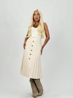 Fustă lungă plisată din jerse cu butoni aurii