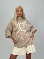 Pulover oversized cu mânecă 3/4 - imagine 6