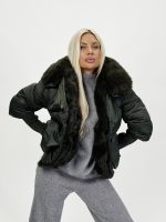 Jachetă din fâș cu mâneci din tricot și blană detașabilă - imagine 6