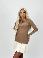 Pulover din jerse rigat cu nasturi - imagine 7