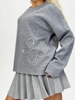 Pulover din tricot cu model și ștrasuri - imagine 12