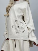 Pulover din tricot cu model și ștrasuri - imagine 3