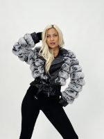 Jachetă din ecopiele cu blană gri