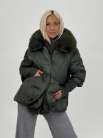 Jachetă din fâș cu mâneci din tricot și blană detașabilă - imagine 8