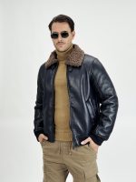 Jachetă din ecopiele cu guler din blană teddy