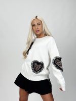 Pulover cu inimi aplicate și dantelă - imagine 2