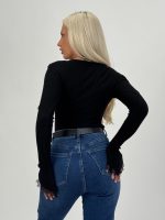 Pulover din jerse rigat cu dantelă - imagine 16