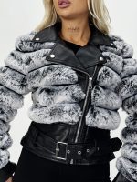 Jachetă din ecopiele cu blană gri - imagine 7