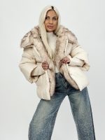 Jachetă oversized din fâș cu mâneci din tricot