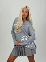 Pulover oversized cu model floare - imagine 8