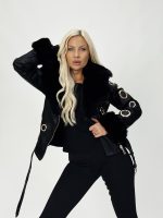 Jachetă din ecopiele cu blană și cercuri aurii - imagine 2