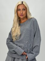 Pulover din tricot cu model și ștrasuri - imagine 10