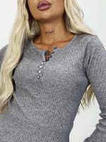 Pulover din jerse rigat cu nasturi - imagine 19