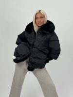 Jachetă din fâș cu mâneci din tricot și blană detașabilă - imagine 17