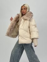 Jachetă oversized din fâș cu mâneci din tricot - imagine 4