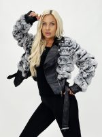 Jachetă din ecopiele cu blană gri - imagine 6