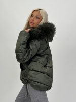 Jachetă asimetrică cu glugă și blană detașabilă - imagine 10