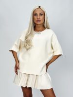 Pulover raglan accesorizat cu mânecă 3/4