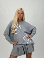 Pulover oversized cu model floare - imagine 7