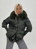 Jachetă din fâș cu mâneci din tricot și blană detașabilă - imagine 7