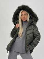 Jachetă asimetrică cu glugă și blană detașabilă - imagine 8