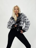 Jachetă din ecopiele cu blană gri - imagine 2