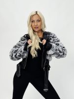 Jachetă din ecopiele cu blană gri - imagine 3