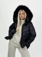 Jachetă asimetrică cu glugă și blană detașabilă - imagine 14