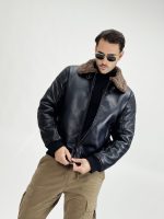 Jachetă din ecopiele cu guler din blană teddy - imagine 4