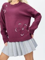 Pulover din tricot cu model și ștrasuri - imagine 3