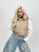 Vestă scurtă din fâș lucios