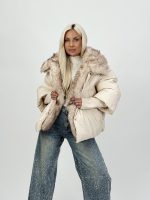 Jachetă oversized din fâș cu mâneci din tricot - imagine 2